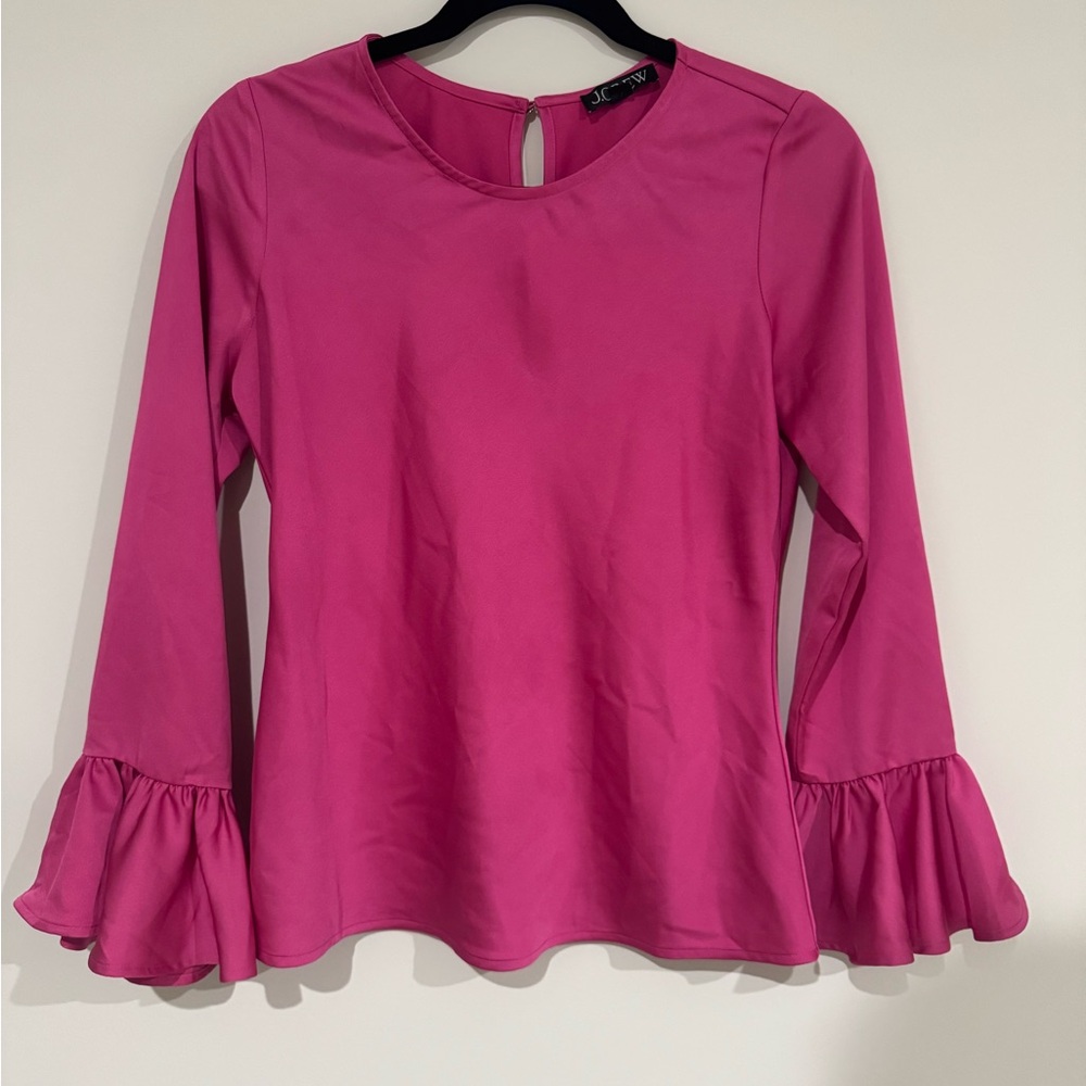 J. Crew Vibrant Pink Bell Sleeve Blouse